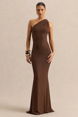 Deity | Brown Hotfix Asymmetric-Neck Maxi Dress With Open-Back