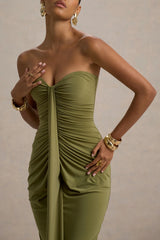 Ali | Olive Sweetheart Ruched Wrap Maxi Dress