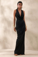 Mademoiselle | Black Cowl-Neck Maxi Dress With Draped Detailing
