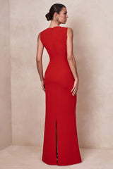 Astrelle | Red Crew-Neck Maxi Dress