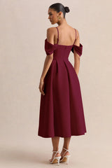 Cosima | Burgundy Bardot-Neck Midi Dress