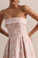 Amaris | Pink Embellished Floral Bandeau Skater Midi Dress