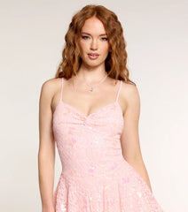Glam Launch Sequin Lace Skater Dress