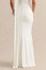 Eowyn | White Ruched Maxi Skirt With Front Split
