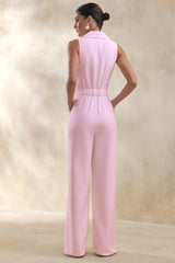 Brillora | Light Pink Plunge-Neck Tailored Jumpsuit