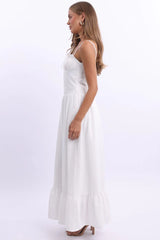 White Maxi Dress Corset Detailed