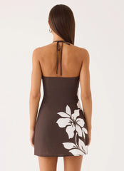 Agneta Halter Linen Mini Dress - Chocolate Tropic Floral