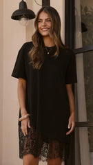 Avei Lace T-Shirt Mini Dress - Black