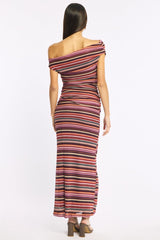Red Stripe Bodycon Dress Off Shoulder