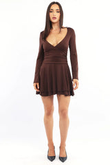 Brown Fit And Flare Dress Bell Sleeve