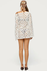 Off Shoulder Sheer Lace Mini Dress