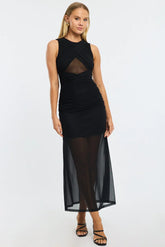 Black Midi Dress Cut Out Detail Mesh