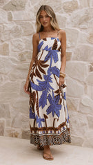 Marcel Maxi Dress - Chocolate/Blue Palm