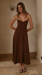 Janessa Strapless Midi Dress - Chocolate