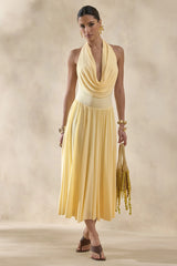 Veyra | Lemon Plunge Cowl-Neck Midi Dress