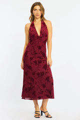 Red Halter Neck Dress Burnout