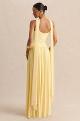 Aurina | Lemon Square-Neck Maxi Dress With Cape