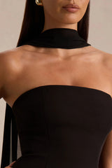 Noor | Black Bandeau-Neck Mini Dress With Scarf Detail