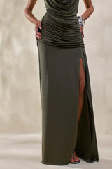 Ariadne | Khaki Draped Maxi Skirt With Split