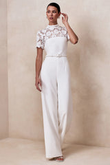 Liliana | White High-Neck Jumpsuit With Lace Detailing