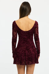 Red Fit And Flare Dress Long Sleeve Burn Out