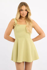 Green Fit And Flare Dress Ribbon Detail