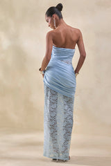 Dulcie | Powder Blue Lace And Satin Bandeau Maxi Dress With Wrap-Details
