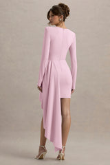 Zaya | Pink Long Sleeve Mini Dress With Drape