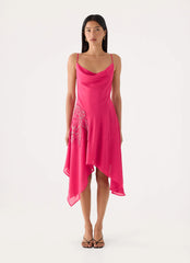 Pirama Beaded Midi Dress - Fuchsia