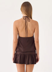 Melosa Beaded Halter Mini Dress - Chocolate