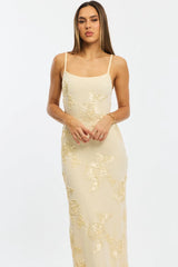 Yellow Bodycon Dress Embroidered Mesh