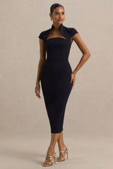 Elsie | Navy Cut-Out Neck Midi Dress With Short Sleeves