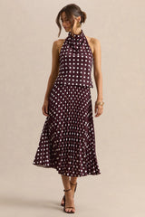 Kiora | Brown Polka-Dot Satin Midi Skirt