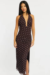 Brown Polka Dot Bodycon Dress Mesh