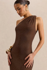 Deity | Brown Hotfix Asymmetric-Neck Maxi Dress With Open-Back