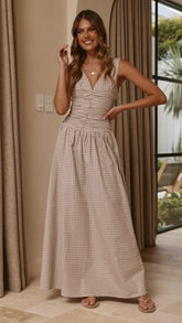Sanya Maxi Dress - Beige Check