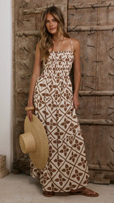 Avalon Maxi Dress - Brown Geo