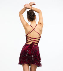 Lorelei Lace Up Floral Velvet Mini Dress