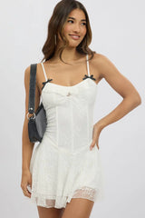 White Fit And Flare Dress Strappy Lace