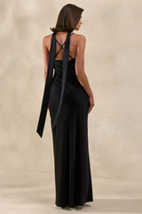 Anarelle | Black Satin Cowl-Neck Maxi Dress