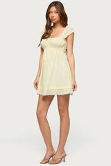 Eyelet Ruffle Babydoll Mini Dress
