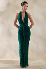Lesley | Bottle Green Plunge-Neck Maxi Dress