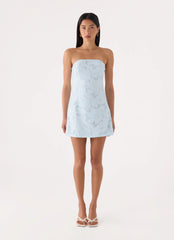 Della Lace Strapless Mini Dress - Blue