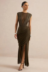 Persephone | Khaki Mesh Wrapped Maxi Skirt With Split