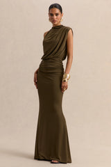 Umaira | Khaki High-Neck Maxi Dress