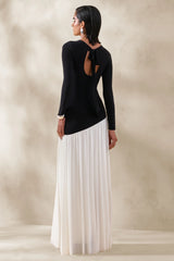 Jasira | Black & White Slashed-Neck Maxi Dress With Asymmetric Drop-Waist