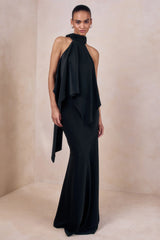Sancelle | Black Matte Satin Halter-Neck Top