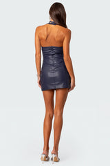 Fiia Lace Up Faux Leather Mini Dress