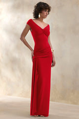 Petronia | Red V-Neck Maxi Dress With Wrap-Detail