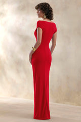 Petronia | Red V-Neck Maxi Dress With Wrap-Detail